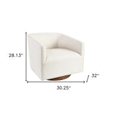 30" Beige and Wood Brown Polyester Chevron Swivel Barrel Chair